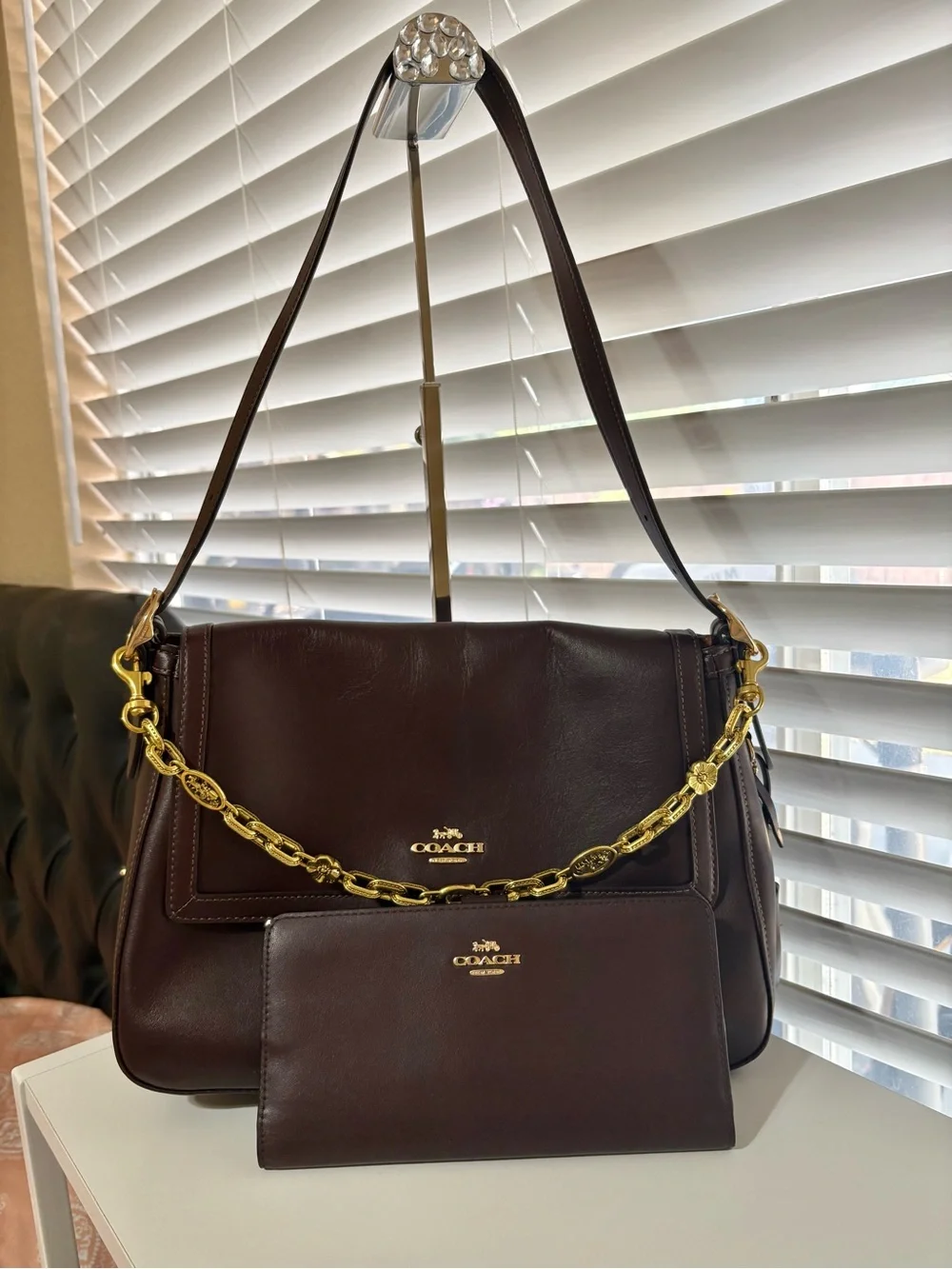 🤎✨Coach Large Etta Flap Bag In Espresso with Matching Wallet✨🤎